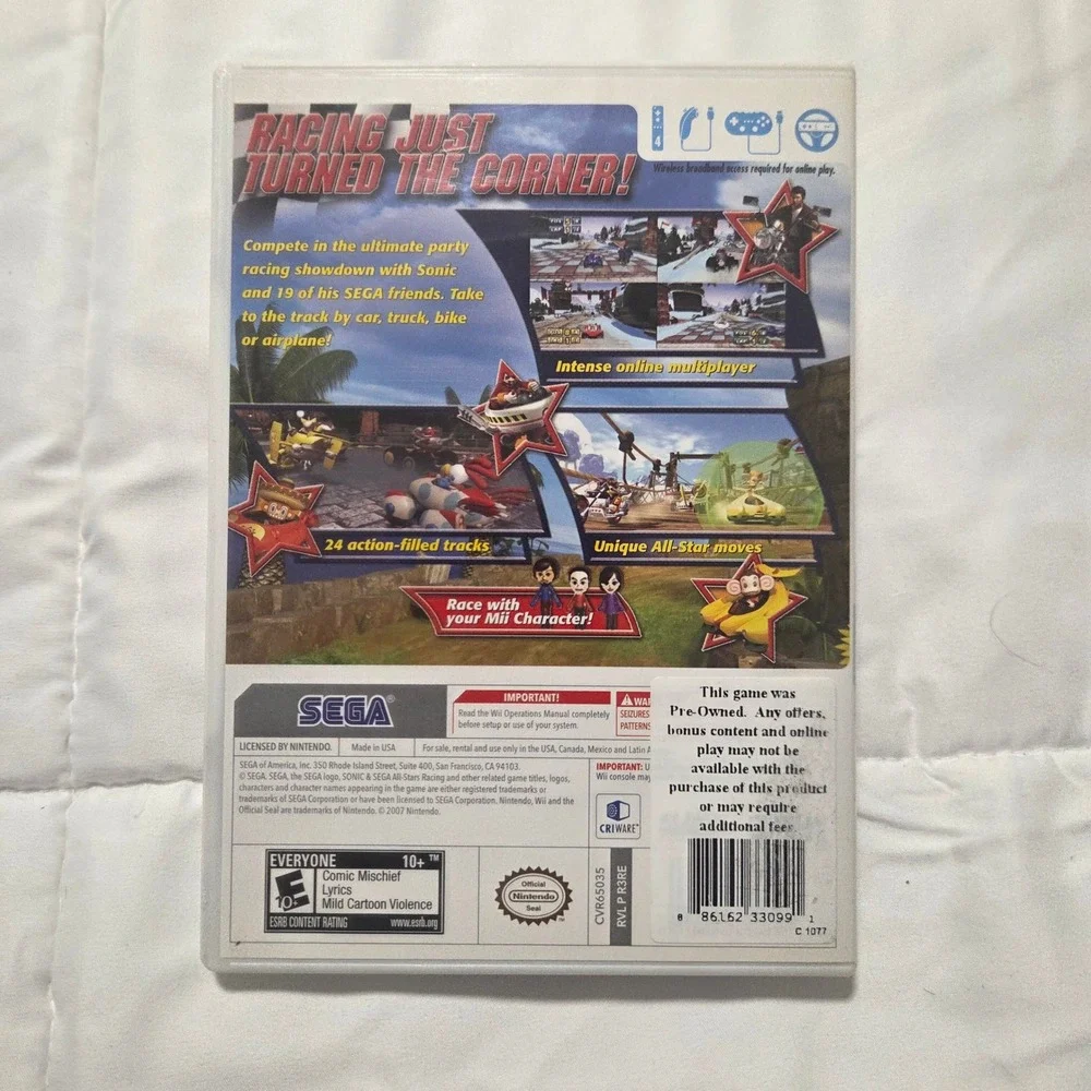Sonic & Sega All-Stars Racing Nintendo Wii CIB Complete With Manual - TESTED